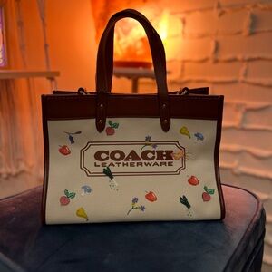 Coach Leatherware Floral Tote - Brown and Cream